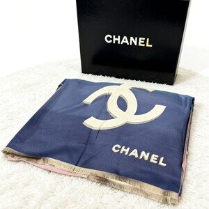 Chanel Navy Cream Large CC Signature Wrap